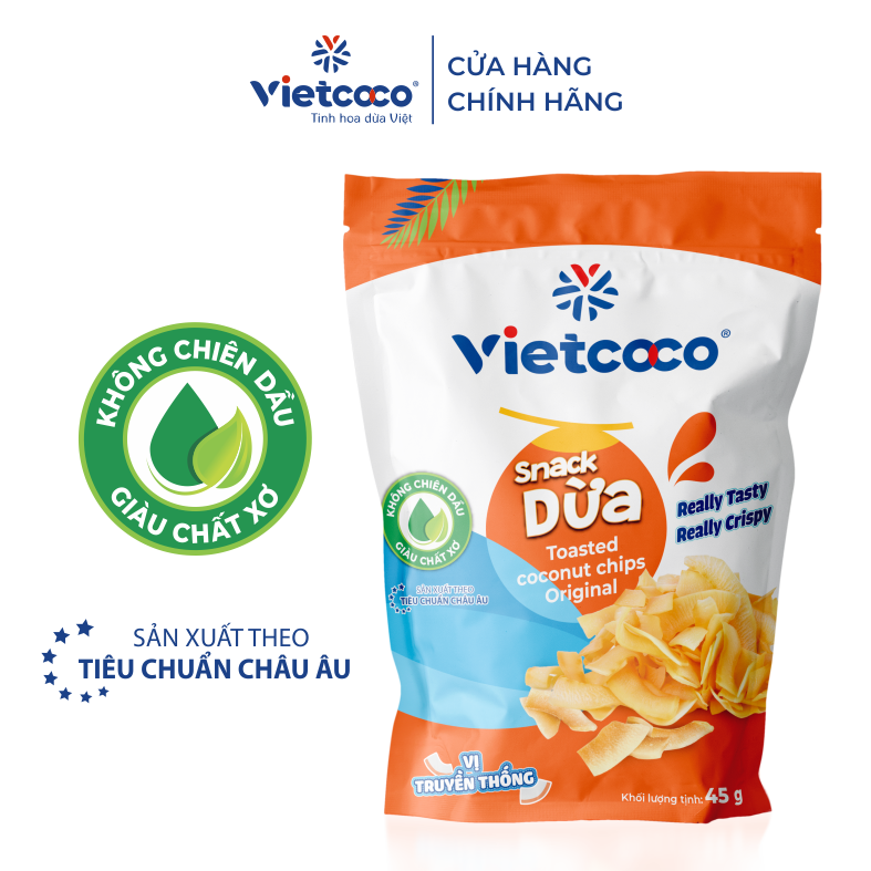 Snack dừa vị nguyên bản VIETCOCO - Túi zipper 45g